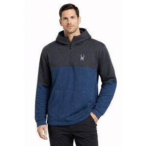 Spyder Ray Half-Zip Fleece Pullover Hooded Jacket Men's XL Turquoise/Black